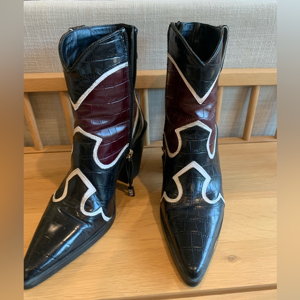 Zara leather cowboy ankle boots - Picture 4 of 7